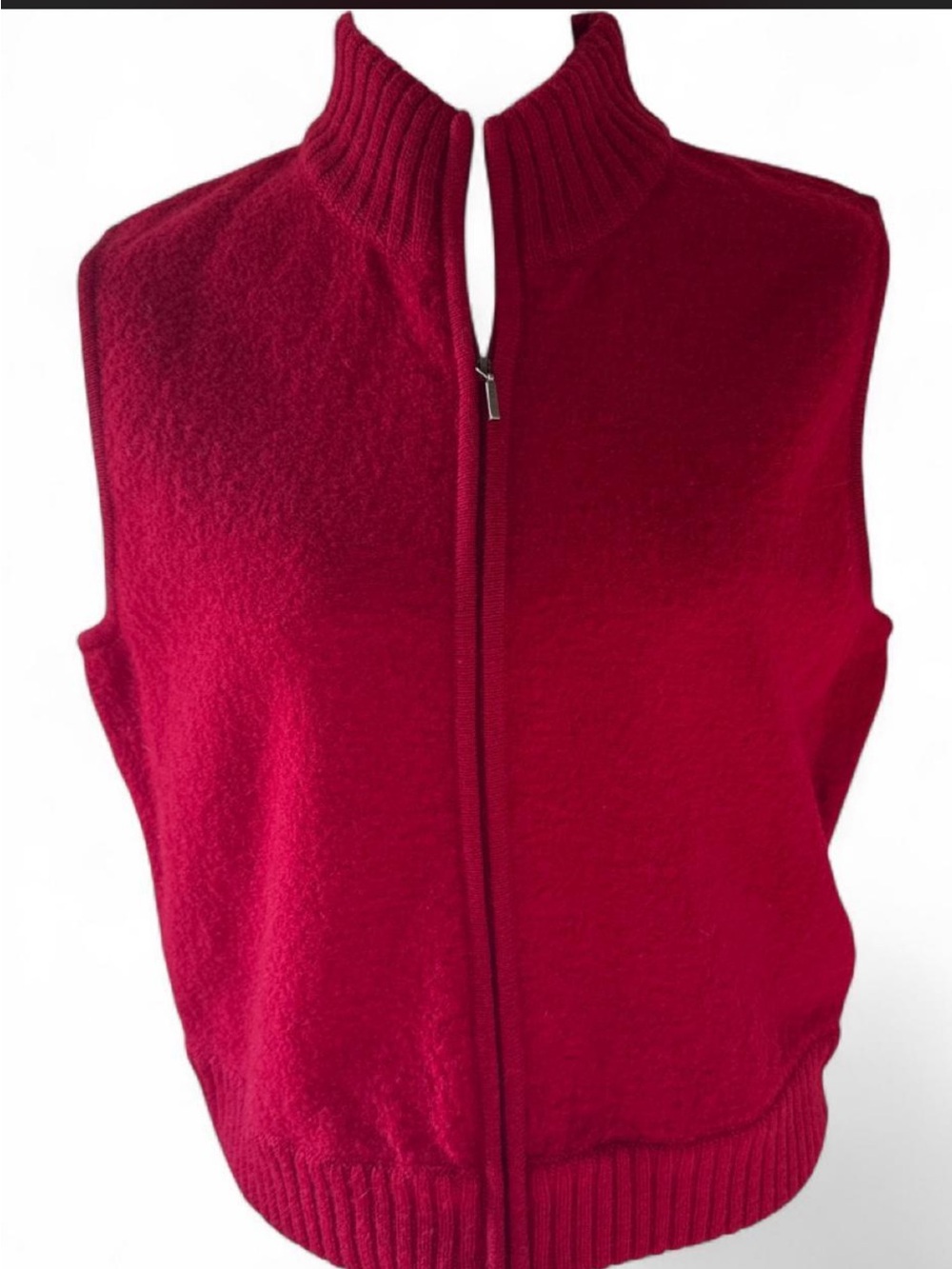 Talbots 100% wool Women's Red Zip-Front Sleeveless Sweater Vest